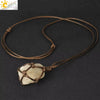 Natural Amethyst Pendant Necklace Handmade With Cowhide Rope Geometric Style