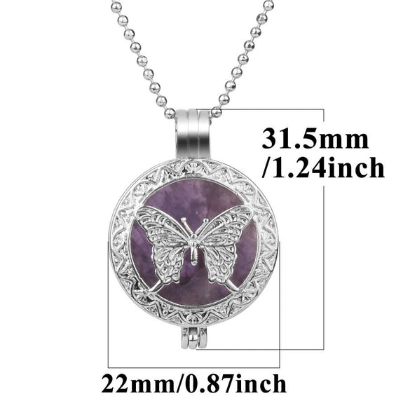 Natural Amethyst Stone Butterfly Pendant Necklace With Oblate Beads Minimalist Crystal Ball Chain Jewelry For Women