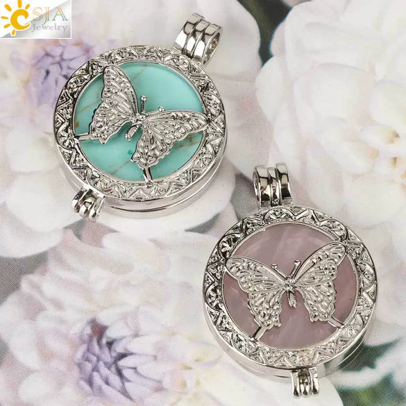Natural Amethyst Stone Butterfly Pendant Necklace With Oblate Beads Minimalist Crystal Ball Chain Jewelry For Women