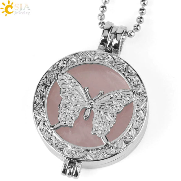 Natural Amethyst Stone Butterfly Pendant Necklace With Oblate Beads Minimalist Crystal Ball Chain Jewelry For Women