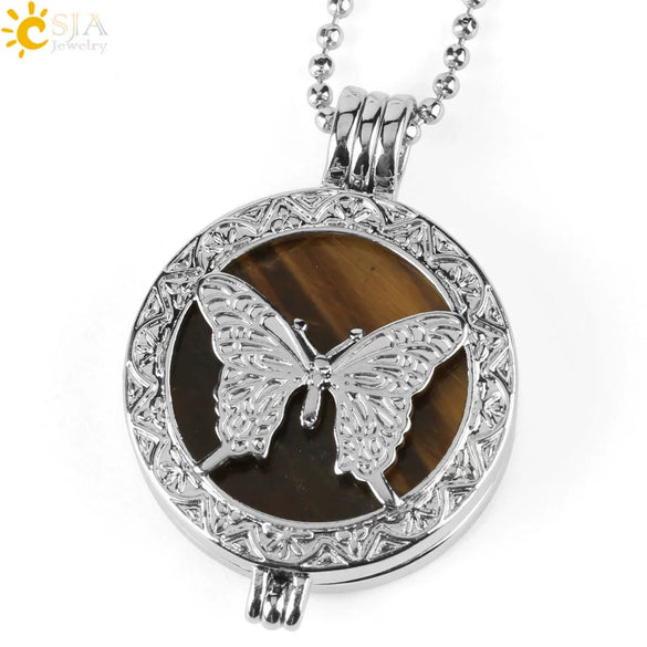 Natural Amethyst Stone Butterfly Pendant Necklace With Oblate Beads Minimalist Crystal Ball Chain Jewelry For Women