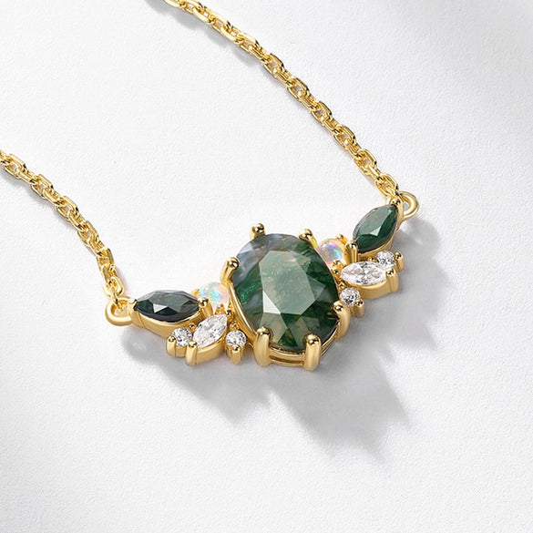 Natural Aqua Agate Women's S925 Silver Geometric Clavicle Necklace