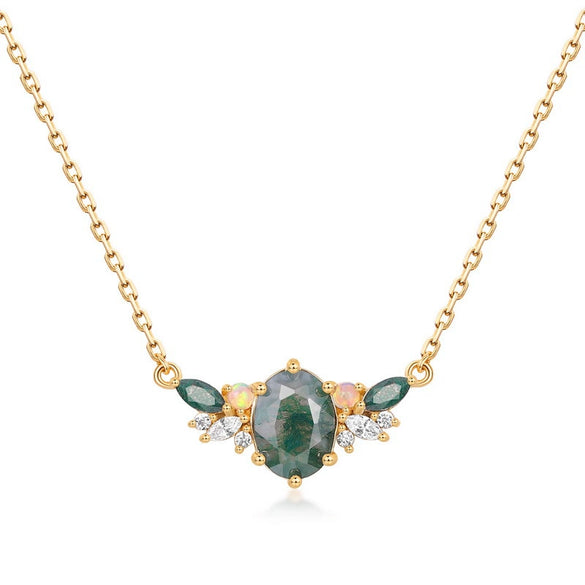 Natural Aqua Agate Women's S925 Silver Geometric Clavicle Necklace