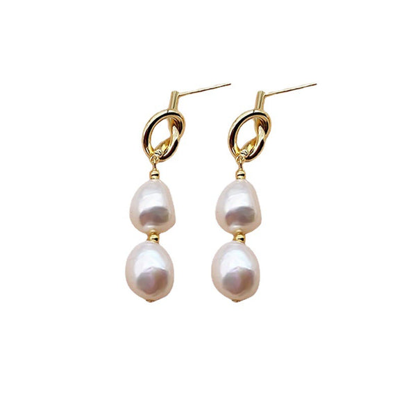Natural Baroque Pearl Simple Retro Long Knot Slimming Earrings