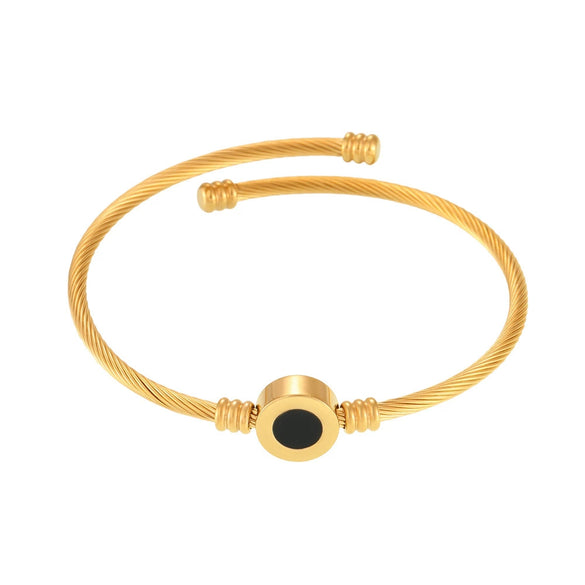 Natural Black Fritillaria Open Bracelet Stainless Steel Pvd Electroplated 18K True Gold Geometric Style Jewelry