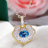 Natural Blue Topaz Gem Inlaid U Shaped Geometric Sterling Silver Pendant Necklace In Simple Fashion Style