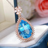 Natural Blue Topaz Gem Inlaid U Shaped Geometric Sterling Silver Pendant Necklace In Simple Fashion Style