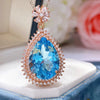 Natural Blue Topaz Gem Inlaid U Shaped Geometric Sterling Silver Pendant Necklace In Simple Fashion Style