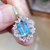 Natural Blue Topaz Gem Inlaid U Shaped Geometric Sterling Silver Pendant Necklace In Simple Fashion Style