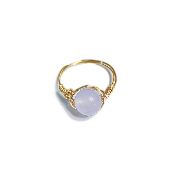 Natural Chalcedony Stone Ring Purely Handmade Hand Woven Winding Design Color Preserving Versatile Unisex Jewelry