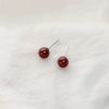Natural Cinnabar Geometric Stud Earrings With Silver Ear Posts Electroplated Small Red Bean Earrings For Women
