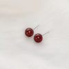 Natural Cinnabar Geometric Stud Earrings With Silver Ear Posts Electroplated Small Red Bean Earrings For Women