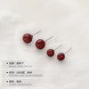 Natural Cinnabar Geometric Stud Earrings With Silver Ear Posts Electroplated Small Red Bean Earrings For Women