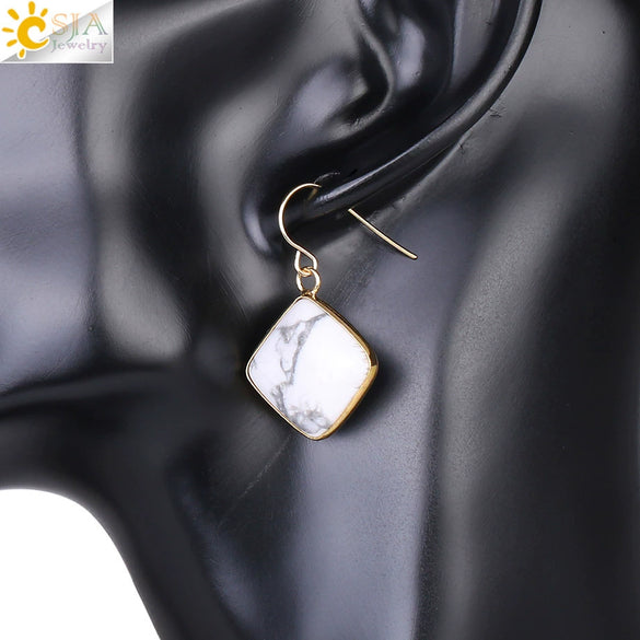 Natural Crystal Amethyst Geometric Earrings For Women With Electroplated Creative Style