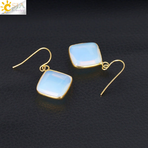 Natural Crystal Amethyst Geometric Earrings For Women With Electroplated Creative Style