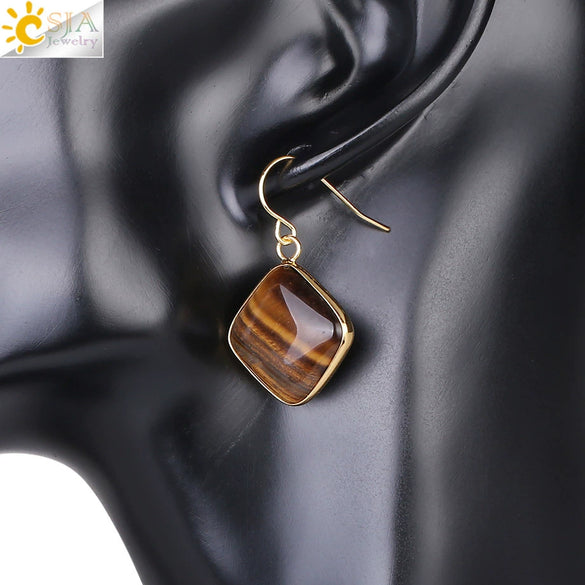 Natural Crystal Amethyst Geometric Earrings For Women With Electroplated Creative Style