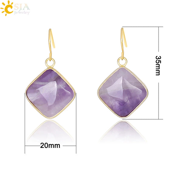 Natural Crystal Amethyst Geometric Earrings For Women With Electroplated Creative Style