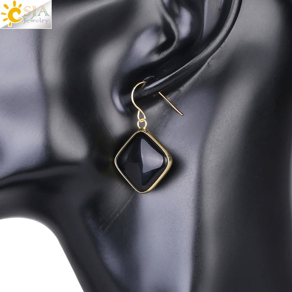 Natural Crystal Amethyst Geometric Earrings For Women With Electroplated Creative Style