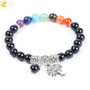 Natural Crystal And Black Onyx Beaded Bracelet With Tree Charm Minimalist Colorful Stone Yoga Bracelet For Women And Unisex Wear