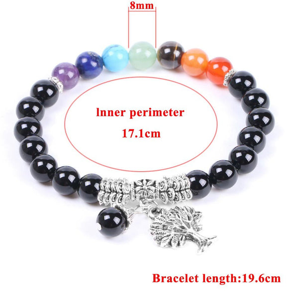 Natural Crystal And Black Onyx Beaded Bracelet With Tree Charm Minimalist Colorful Stone Yoga Bracelet For Women And Unisex Wear