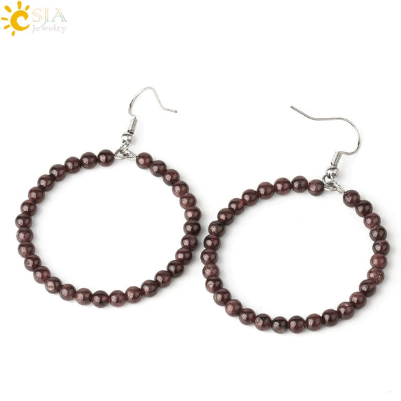 Natural Crystal Beaded Amethyst Earrings Personality Fashion Small Ring Drop Earrings