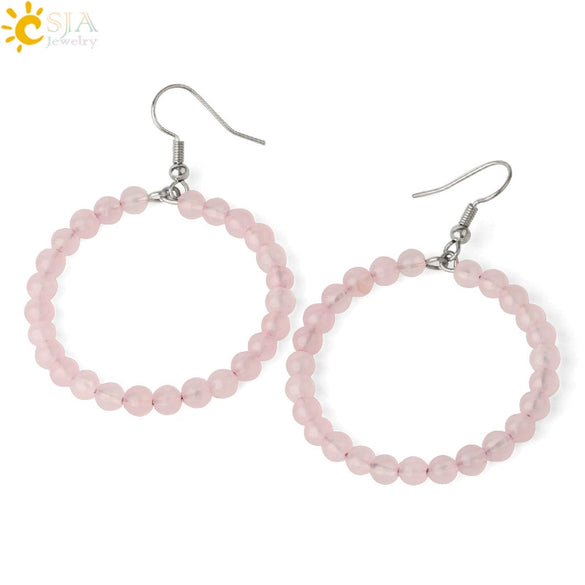 Natural Crystal Beaded Amethyst Earrings Personality Fashion Small Ring Drop Earrings