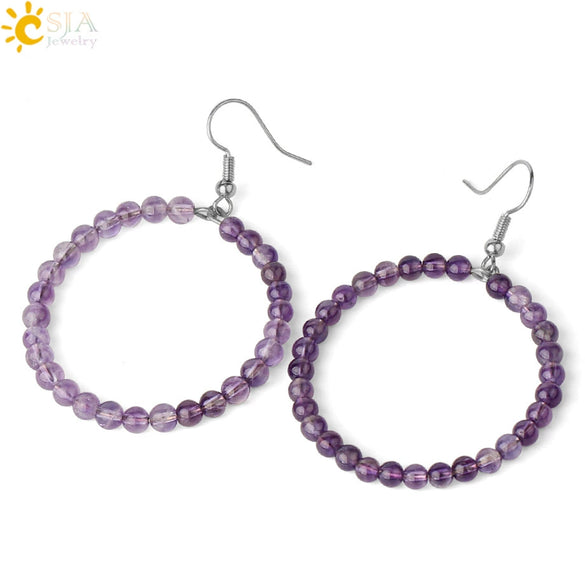 Natural Crystal Beaded Amethyst Earrings Personality Fashion Small Ring Drop Earrings
