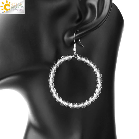 Natural Crystal Beaded Amethyst Earrings Personality Fashion Small Ring Drop Earrings