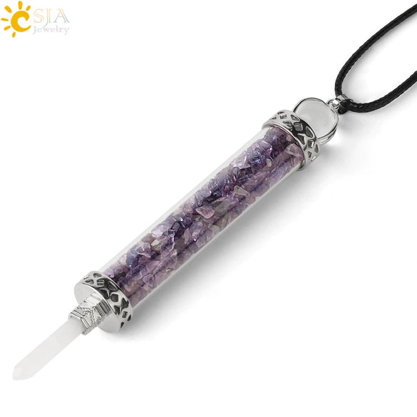Natural Crystal Bottle Pendant Necklace Electroplated Personality Style Unisex Jewelry
