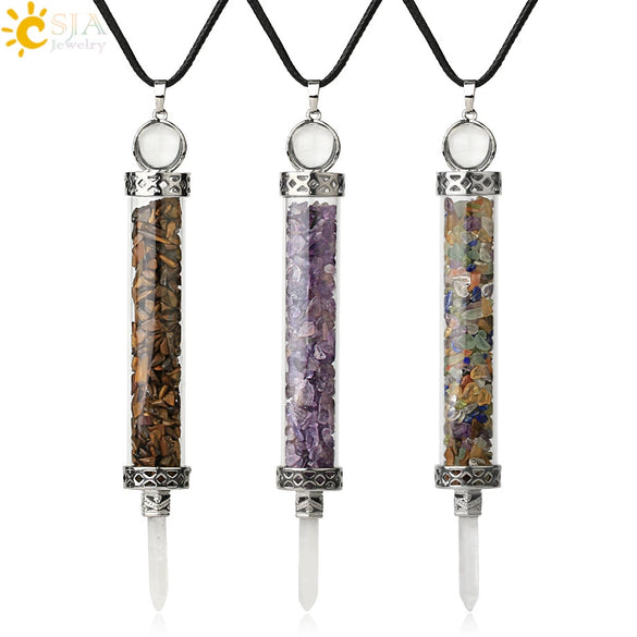Natural Crystal Bottle Pendant Necklace Electroplated Personality Style Unisex Jewelry