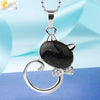 Natural Crystal Cat Pendant Necklace With Ball Chain Electroplated Animal Zodiac Semi Precious Stone Jewelry For Unisex