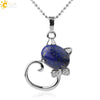 Natural Crystal Cat Pendant Necklace With Ball Chain Electroplated Animal Zodiac Semi Precious Stone Jewelry For Unisex