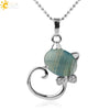 Natural Crystal Cat Pendant Necklace With Ball Chain Electroplated Animal Zodiac Semi Precious Stone Jewelry For Unisex