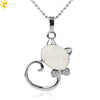 Natural Crystal Cat Pendant Necklace With Ball Chain Electroplated Animal Zodiac Semi Precious Stone Jewelry For Unisex