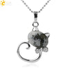 Natural Crystal Cat Pendant Necklace With Ball Chain Electroplated Animal Zodiac Semi Precious Stone Jewelry For Unisex