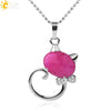 Natural Crystal Cat Pendant Necklace With Ball Chain Electroplated Animal Zodiac Semi Precious Stone Jewelry For Unisex