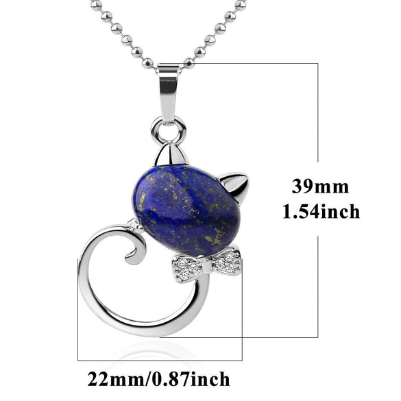 Natural Crystal Cat Pendant Necklace With Ball Chain Electroplated Animal Zodiac Semi Precious Stone Jewelry For Unisex