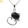 Natural Crystal Cat Pendant Necklace With Ball Chain Electroplated Animal Zodiac Semi Precious Stone Jewelry For Unisex