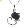 Natural Crystal Cat Pendant Necklace With Ball Chain Electroplated Animal Zodiac Semi Precious Stone Jewelry For Unisex