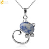 Natural Crystal Cat Pendant Necklace With Ball Chain Electroplated Animal Zodiac Semi Precious Stone Jewelry For Unisex