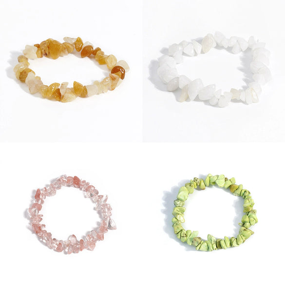 Natural Crystal Gravel Stretch Bracelet For Women And Unisex With Irregular Stone Look And Geometric Style