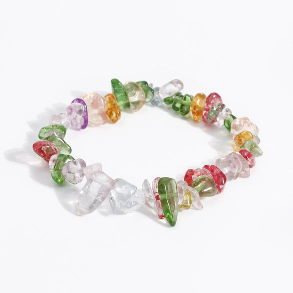 Natural Crystal Gravel Stretch Bracelet For Women And Unisex With Irregular Stone Look And Geometric Style