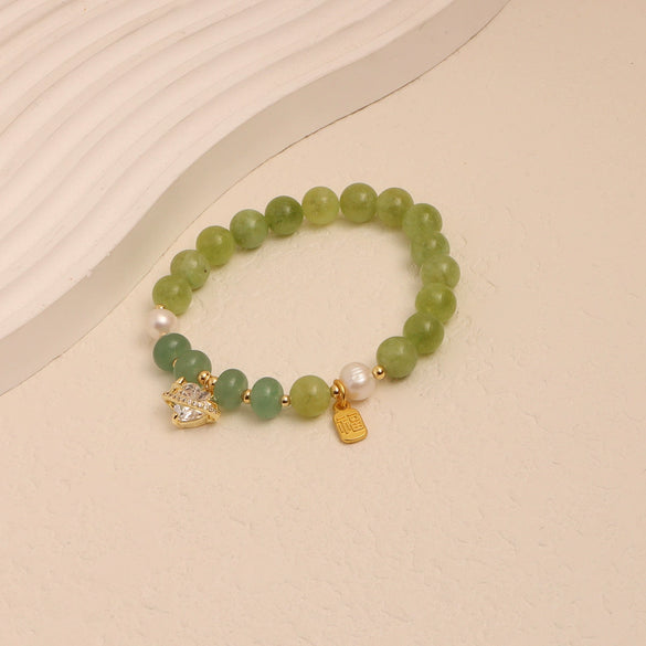 Natural Crystal Hand Knitted Bracelet With Freshwater Pearl And Ping An Buckle
