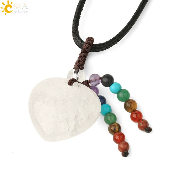 Natural Crystal Heart Pendant Necklace With Short Tassel Polished Colorful Semi Precious Stone Jewelry