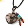 Natural Crystal Heart Pendant Necklace With Short Tassel Polished Colorful Semi Precious Stone Jewelry