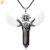 Natural Crystal Hollow Star Pendant Necklace With Rhombus Hexagonal Column Stone On Wax Rope Chain For Women