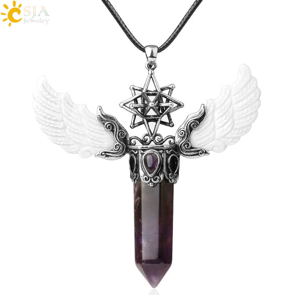 Natural Crystal Hollow Star Pendant Necklace With Rhombus Hexagonal Column Stone On Wax Rope Chain For Women