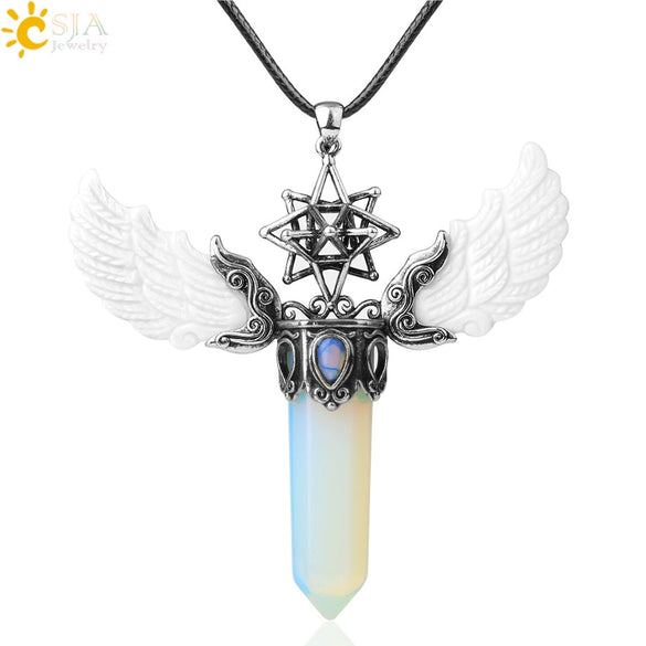 Natural Crystal Hollow Star Pendant Necklace With Rhombus Hexagonal Column Stone On Wax Rope Chain For Women