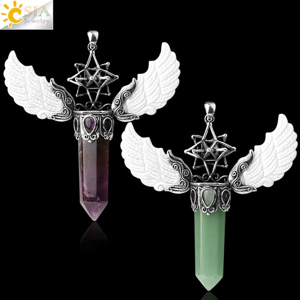 Natural Crystal Hollow Star Pendant Necklace With Rhombus Hexagonal Column Stone On Wax Rope Chain For Women