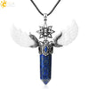 Natural Crystal Hollow Star Pendant Necklace With Rhombus Hexagonal Column Stone On Wax Rope Chain For Women